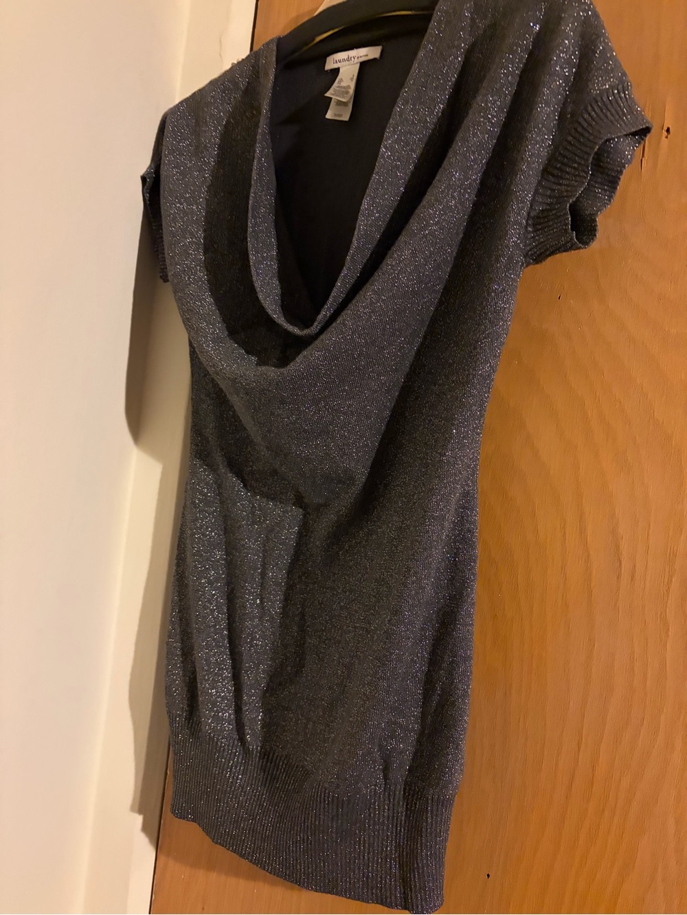 Laundry by Design Shimmery Gray Cowl Neck Short Sleeve Sweater